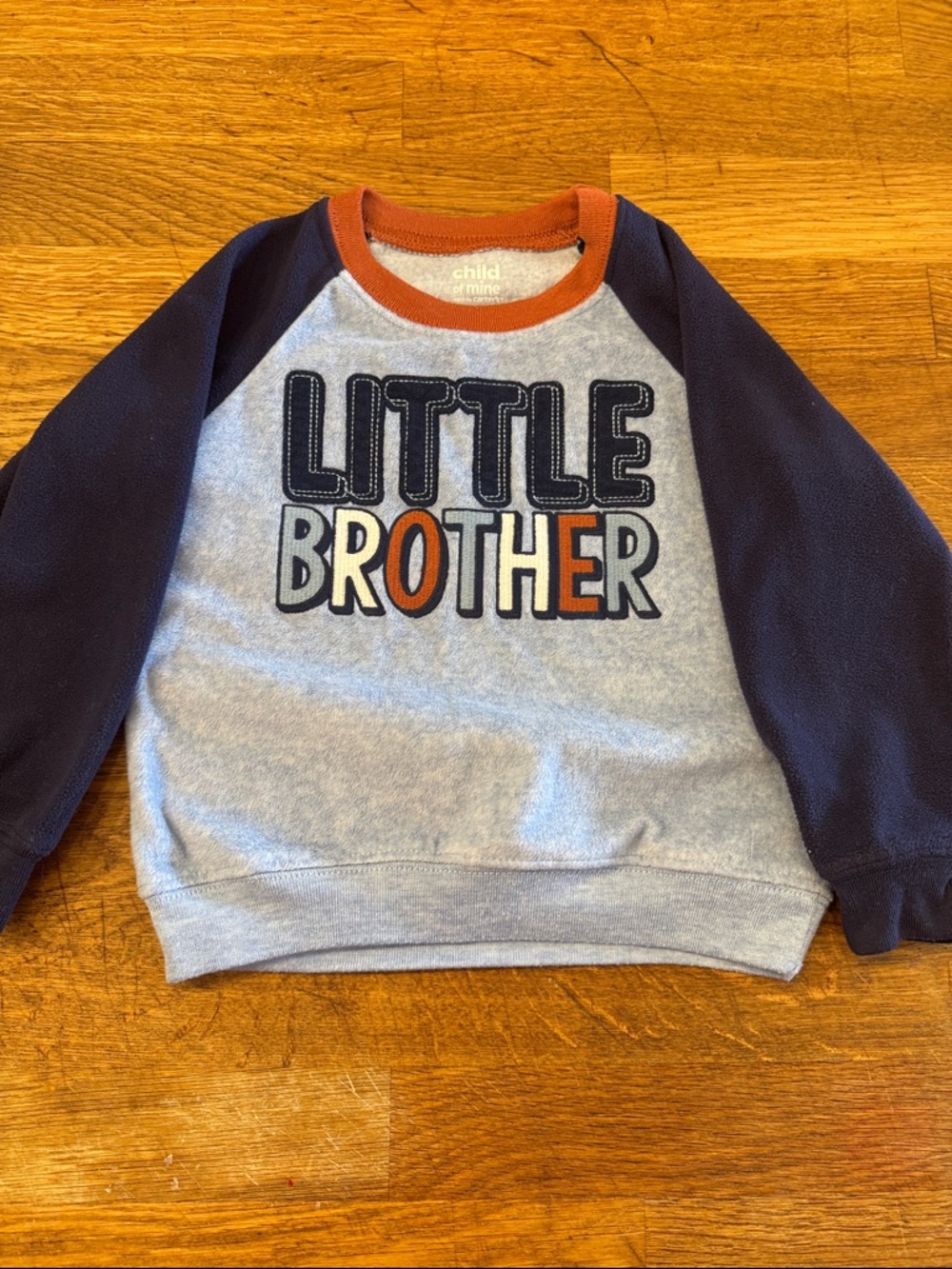 child of mine Little Brother Raglan Sweatshirt - Gray, Navy & Orange